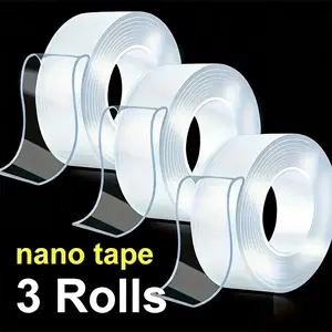 Double-Sided Nano Tape, 3 Counts Reusable Traceless Strong Sticky Adhesive Waterproof Tape, Multipurpose Removable Washable Clear Mounting Tape Strips for Home, Office and Car #GLOBAL PICKS