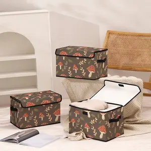 Mushroom Pattern Storage Box with Handles, Bedroom Closet Organizer, Bed Underneath Storage for Clothes Blankets Sheets Toys, Bedding Organizer Storage