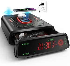 TRRKO Biometric Gun Safe with Built-in Speaker, High-Accuracy & Fast-Response Fingerprint, Wireless Charging Station, Fully Auto-Open Drawer, Fits 2 Pistols, Bedside Handgun Safe for Nightstand