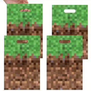 Pixel World Grass Block Theme Candy Gift Bags, Minecraft Party Plastic Favor Bags, Birthday Decorations, Pixel Style Gift Bags