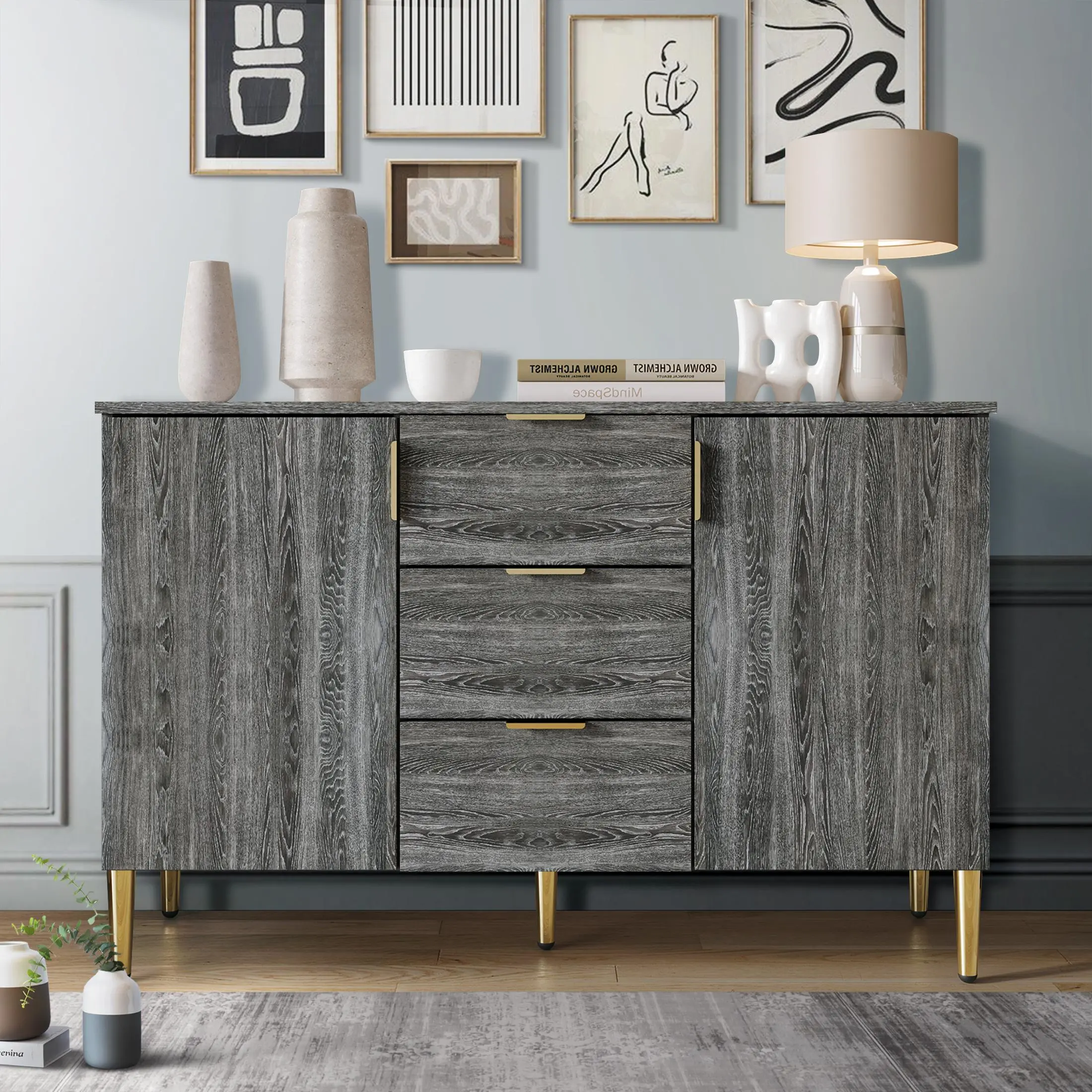 Tiegen 45.16" Indoor Storage Sideboard, Wooden Cupboard for Living Room Dining Room Organization