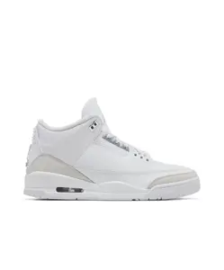 NIKE Jordan 3 Retro Pure Money 2025 All-White Leather with Elephant Print & Metallic Silver Accents Comfortable Air Cushioning