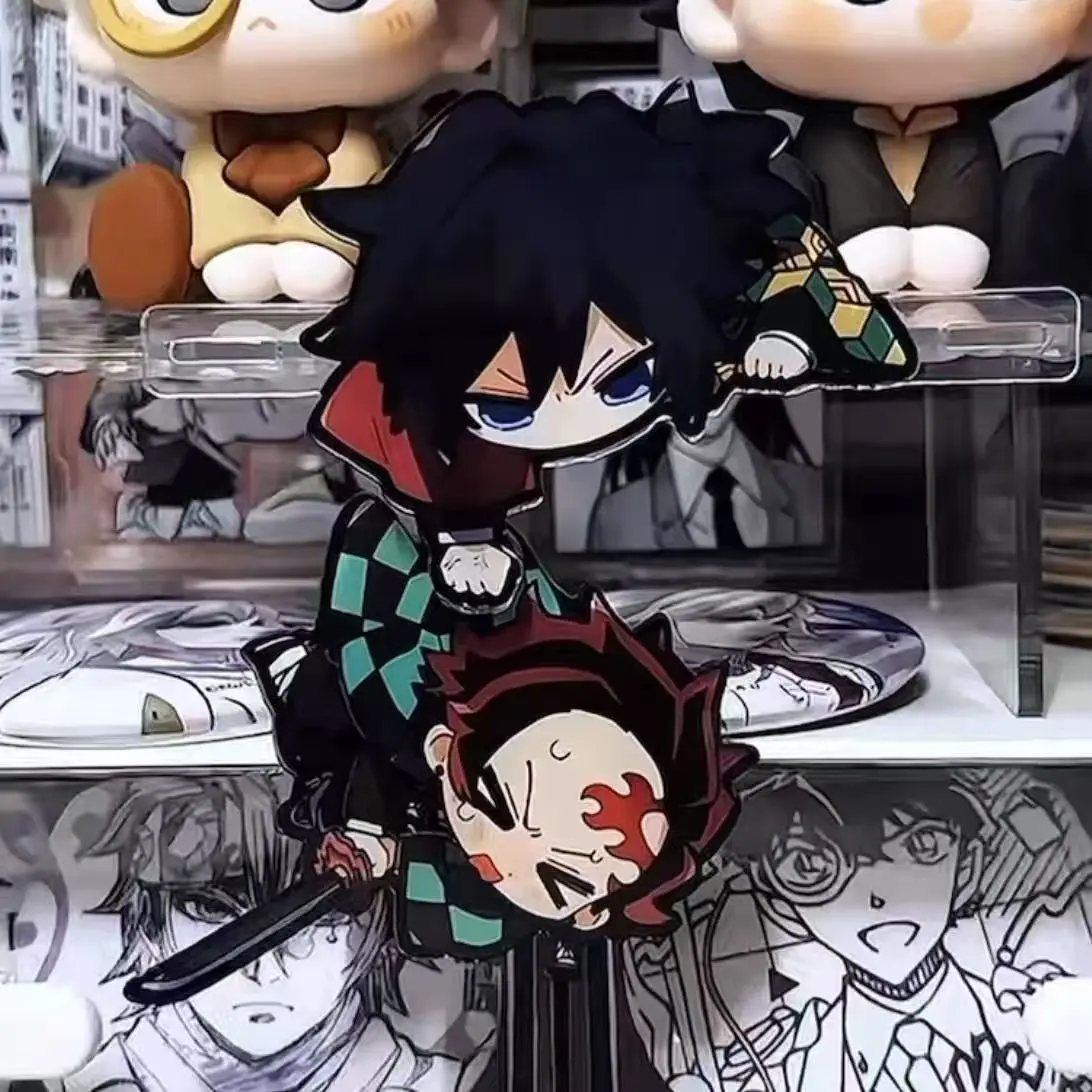 Set of 2 Demon Slayer Character Art Keychain Set - Tanjiro & Tomioka Giyuu Cool Acrylic Sitting Stand Figures with Creative Pose, Visible Display Key Charm Attachment, Collectible Fashion Accessory