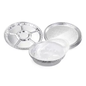 IDL Packaging 15 pc Aluminum Catering Set with 5 Lazy Suzan Trays, 5 Flat Trays and 5 Pans with Lids - Disposable Round Aluminum Foil Containers for Baking, Catering, Party Servings