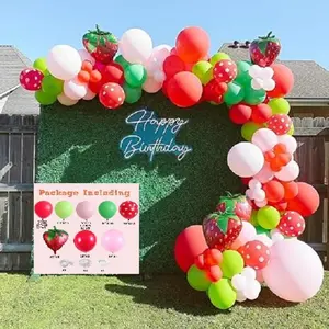 Strawberry Pastel pink red Balloon Garland Kit, Strawberry Birthday Party Decor for Birthday Baby Shower Wedding Party Summer Photo Thick