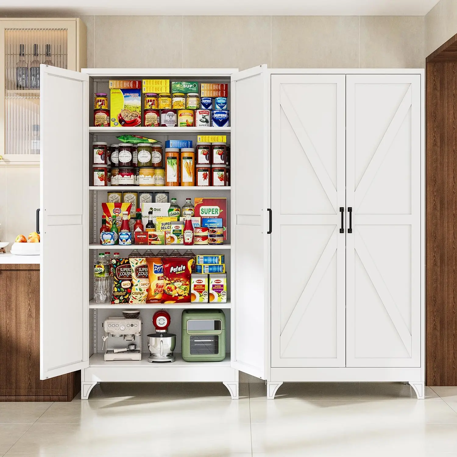 Letaya 75" Tall Metal Storage Cabinet with Feets, Steel Storage Cabinet with 4 Adjustable Shelves , Double Door Cabinet, 120 lbs per Shelf, for Garage, Office & Home