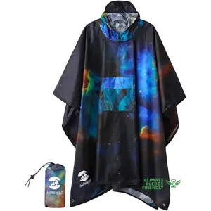 Extra thick hooded rain poncho double layer waterproof raincoat jacket for men women adults