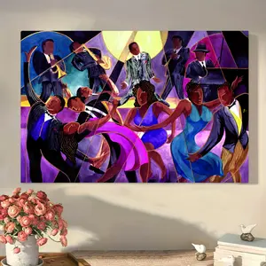 Jazz Dance Celebration Canvas Wall Art Print, Framed Oil Painting Home Decoration, Ready to Hang Holiday Gift - 1 Piece