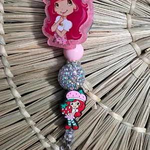 Strawberry Shortcake Badge Reel with Sparkling Beads and Character Charm