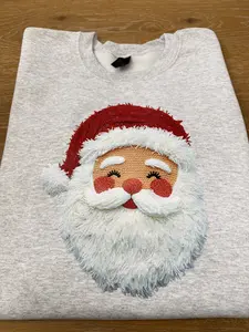 Chenille Santa Christmas Sweatshirt - Festive Design with Soft Chenille Material for Holiday Parties & Casual Wear