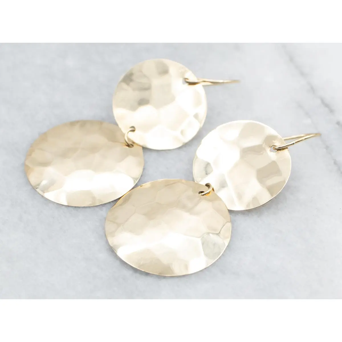 Hammered Gold Disc Drop Hoops