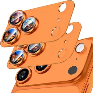 2 Pack Camera Lens Protector for iPhone 17 Pro Max Accessories, Metal Aluminum Alloy Tempered Glass Camera Protector, [Military Grade Shatterproof] [Case Friendly] -Orange