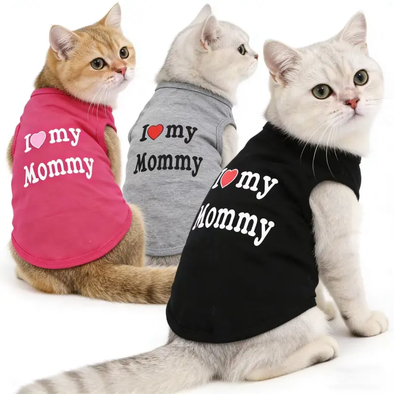 3 Pcs Summer Pet Vest Shirt Set, Breathable Cat Dog Kitten Clothes, I Love Dad/i Love Mom Design, Comfortable Summer Wear for Pets, Clothing