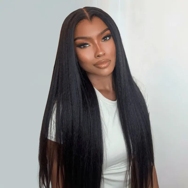 Wiggins Hair Lagos Hairline Widow's Peak Light Yaki Wig Pre Cut 13x5 Lace Ready To Go Wig Human Hair Glueless Drawstring Wigs Lace Frontal Wig