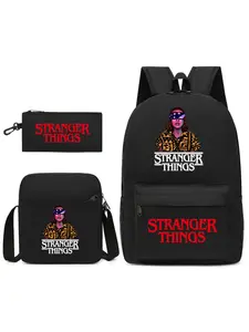 3pcs School Backpack Travel Bag for Men & Women Lightweight College Back Pack with Laptop Compartmen,  Stranger Things Backpack Pencil Case Crossbody BagTeenagers and Kids Backpack School, Sports, Travel