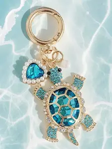 Ocean Blue Crystal Turtle Bag Charm Pendants, Pearl Heart & Turtle Bag Chain Charms, Marine Style Elegant Bag Decoration Keychain, Cute Girly Bag Pendant for Backpack Purse, Ideal for Ocean Lovers & Beach Style Enthusiasts, Charms For Bags
