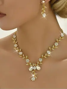 Bridal Jewelry Set Water Drop Crystal Necklace Earrings for Women Banquet Party Wedding Evening Dress Accessories