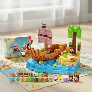 Kids 100pcs Magnetic Building Blocks Set Pirate Ship Island 3D Creative Assemble DIY STEM Toy Holiday Gift With Exquisite Box