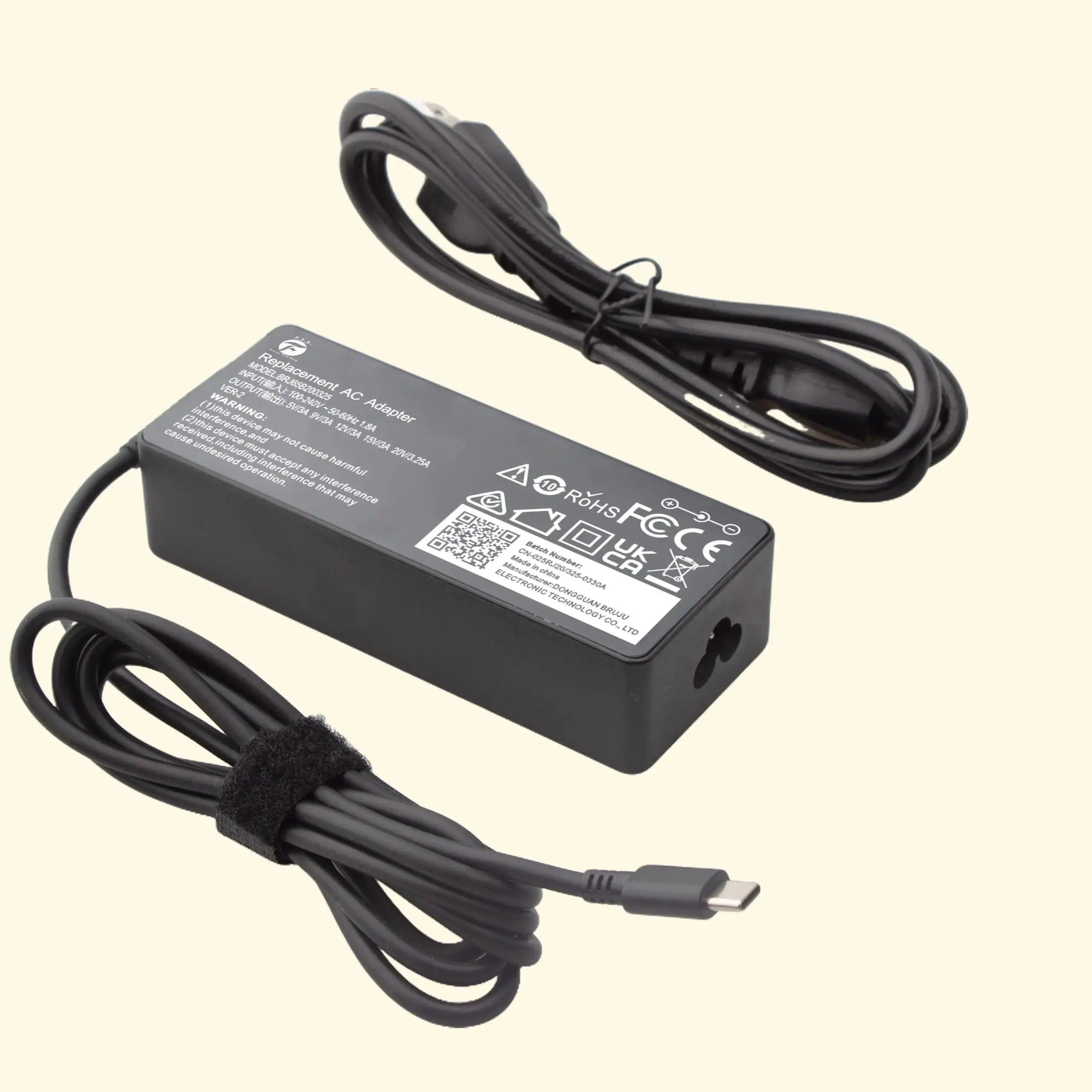 FTS 65W USB-C Laptop Charger Fast Charging Adapter for HP Dell Lenovo Laptops & Chromebooks Travel Power Cord Replacement 30 Days Warranty Type C Port Type C Charging