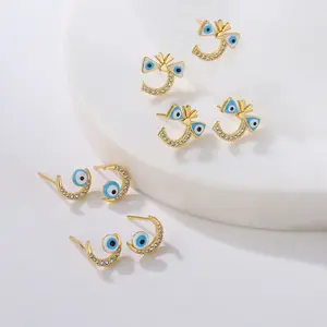 Evil Eye Stud Earrings Stainless Steel Anti-Allergenic Gold Plated Fashion Stud Earrings Party Jewelry Gifts Wholesale
