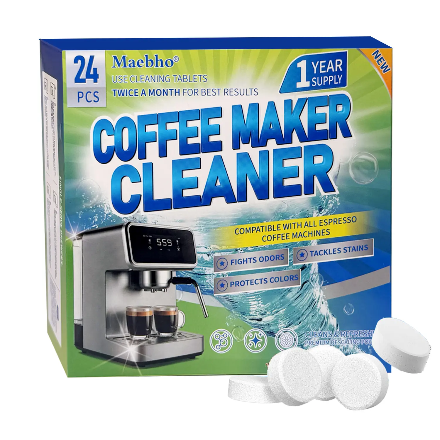 Coffee Machine Cleaner Descaler Tablets - 24 Pack, DeepCleaning and Descaling for All Coffee Makers, Coffee MakerPot Descaling & Cleaning Tabs, Descale Drip Coffe AndEspresso Machines clean concentrate