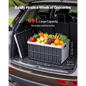 VEVOR Plastic Collapsible Storage Bins with Lids, 65L 3 Packs, Stackable Folding Storage Crates with Handles, Holds 84 lbs Per Bin, Heavy Duty Containers, Space-Saving Baskets, for Home Organizing
