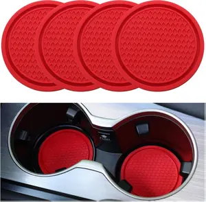 Car Cup Coaster, 4PCS Universal Non-Slip Cup Holders Embedded in Ornaments Coaster, Car Interior Accessories, Red