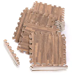Wood Grain Interlocking EVA Foam Floor Tiles, 24 Pack 30x30cm Waterproof Puzzle Exercise Mat, 1cm Thick Noise Reduction Non Slip Foam Flooring for Living Room Bedroom Gym Kids Playroom