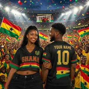 Personalized Ghana Crop Top Jersey, Custom Name Number Shirt, Ghana Flag Fan Gift, Women's Game Day Tee