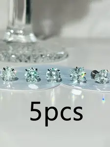 5pcs Mint Zircon Earrings, Titanium Steel Alloy, Korean Style, Versatile Ear Cuffs, Fashionable Tragus Studs, Daily Wear Jewelry