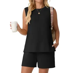 Lepunuo 2 Piece Short Sets for Women 2026 Summer Tank Top Matching Shorts Workout Lounge Set Vacation Travel Tracksuit