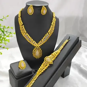 Dubai Women Gold Color Jewelry Sets African Wedding Bridal Gifts For Saudi Arab Necklace Bracelet Earrings Ring Jewellery Set