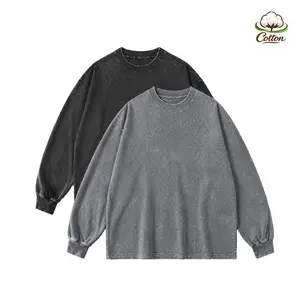 Men’s 1–2 piece pack: acid-wash distressed cotton long-sleeve sweatshirt/sweatshirt top, athletic sweatshirt, crew-neck long-sleeve T-shirt