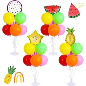 Mylar Balloons 4 Set Stand Kit with Base, Summer Tropical Fruit Decor for Table Centerpiece, Watermelon Lemon Foil Balloons for Birthday Party Supplies