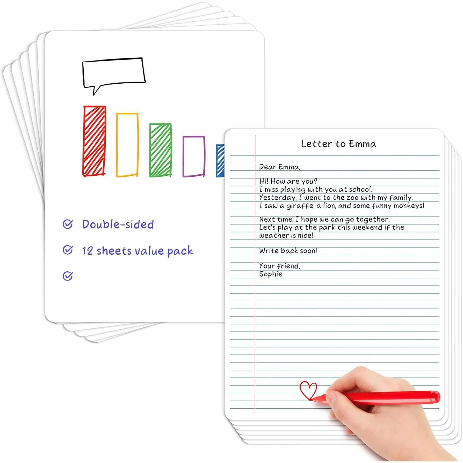 12 Packs Lined Paper College Ruled Whiteboard Paper, Dry Erase Notebook Sheets   Small White Board with Lines for Students, Erasable Desk Notepad Teacher Classroom Supplies