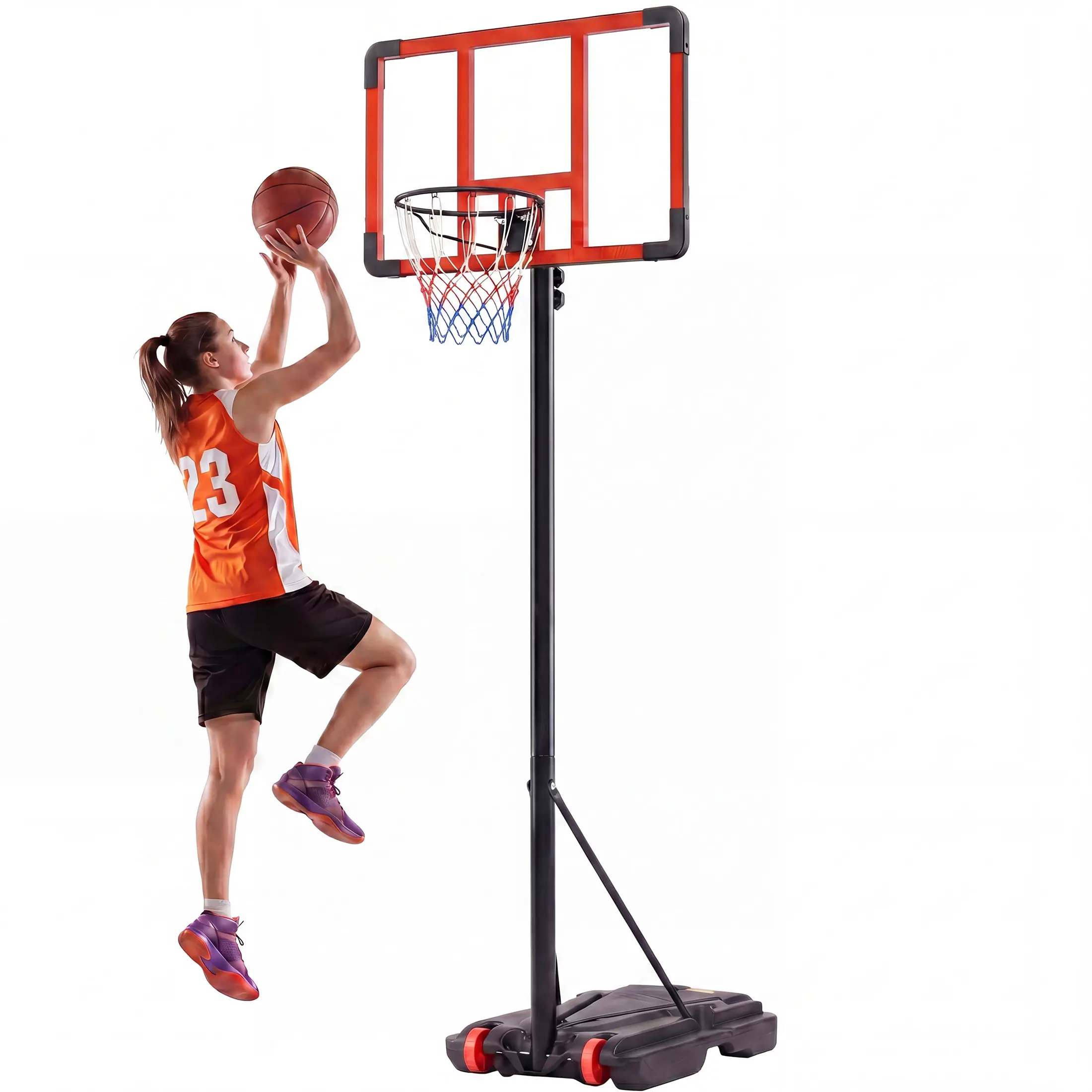 Portable Basketball Hoop, Shatterproof Backboard, Adjustable 5.08-8.53FT with Fillable Base & Wheels for Backyard Playground, Height Range, Children, Basketballs, Easy Installation