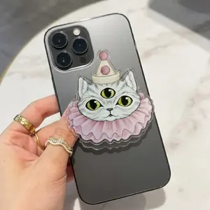 Three Eyes Clown Cat MagSafe Phone Grip, Horror Aesthetic Magnetic Phone Holder, Kawaii Scary Fan Gift , Kindle Accessories sticky Baby mount Library Card Flower-Shaped Multi-Functional Stand Universal Car Double-Sided Octo Adjustable Portable