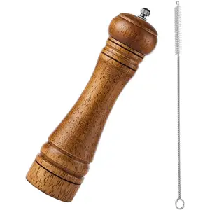 8 inch Adjustable Coarse Refillable Wooden Manual Pepper Salt Grinder Mill for Black Peppercorn