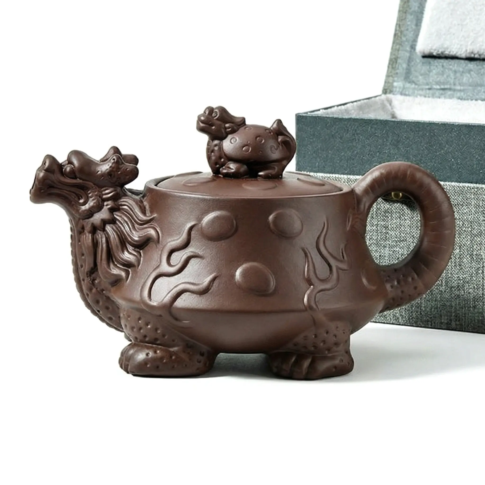 Chinese Dragon Turtle Yixing Zisha Teapot Hand Carved Lucky Gongfu Tea Pot with Gift Box for Tea Enthusiasts