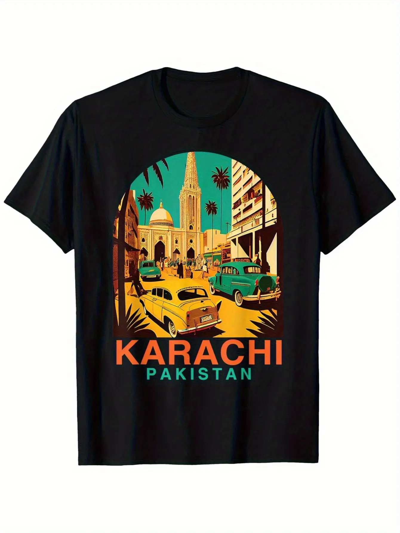 1pc, Karachi Pakistan Men's Pattern T-Shirt - Cert