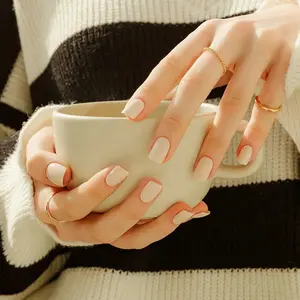 [MUZMAK] Nail Tips in Cream Beige (Regular Square) Reusable 3D Gel Handmade Press-On Kawaii Strawberry Bunny Knit Candy Set