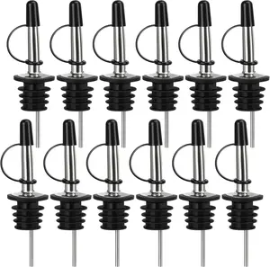 12 Pack Liquor Pour Spout, Stainless Steel Classic Bottle Pourers with Rubber Dust Cap, Speed Wine Bottle Pourer for Liquor Bottle, Oil Bottles
