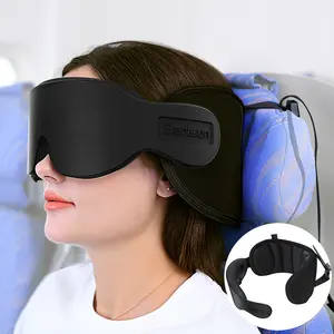 SARISUN travel pillow - 360 headrest support with eye mask & head pad contraption, Airplane Head Strap with Eye Mask for Sleep, lightweight, compact, silky texture, Stop Bobblehead