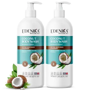 EDENIKA BOTANICALS Coconut Body Wash, Ultra Moisturizing Shower Gel, 16 fl oz, 2-Pack, Organic & Natural, Sulfate-Free, Vegan, Cruelty-Free, for Dry & Sensitive Skin, Women & Men