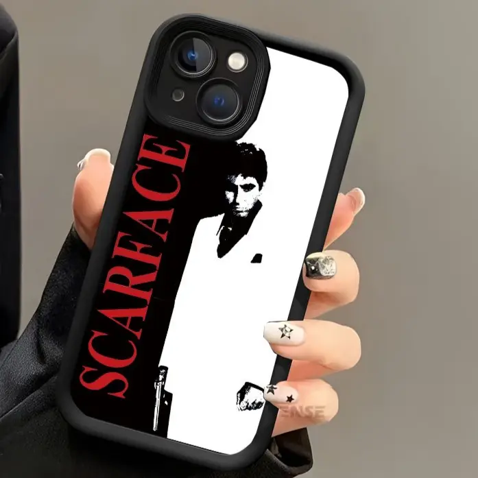 Creative Shadow Gangster Poster Fashion Pattern Silicone Phone Case, Durable Protective Casing with Shockproof Grip, Military-Grade Protection, Non-Slip Accessories for iPhone 17 16 15 14 Pro Max 13 12 11 XS Plus, Smartphone, Handheld