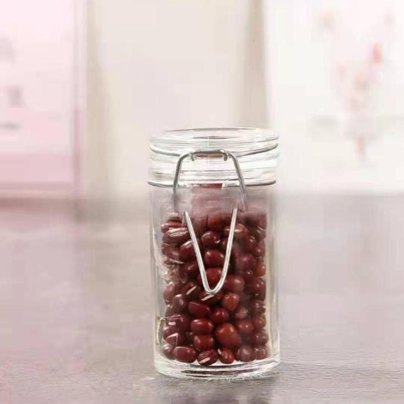 Glass Sealed Jar with Snap Lid Tea Jar Square Round Glass Bottle Honey Jar Pickle Jar Dried Fruit Grain Sealed Bottle