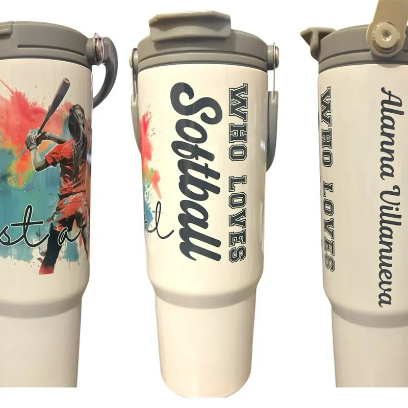 30oz Tumbler - Softball Design, Personalization Option Available, Hydrating Capacity, Ideal for Gatorade & Beverages - Bottle, Drinkware