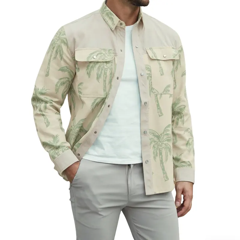 Zaitun Men's Hawaiian Shirts Floral Printed Casual Long Sleeve Button Down Beach Dress Shirts Collared