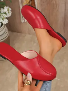 New Women's Glossy Flat Mule Shoes, Slip On Mules, Open-Toe Slip-On Loafers, Casual Shoes, Multiple Colors Available, Retro Vintage Style Commuter Shoes, All Seasons, Footwear
