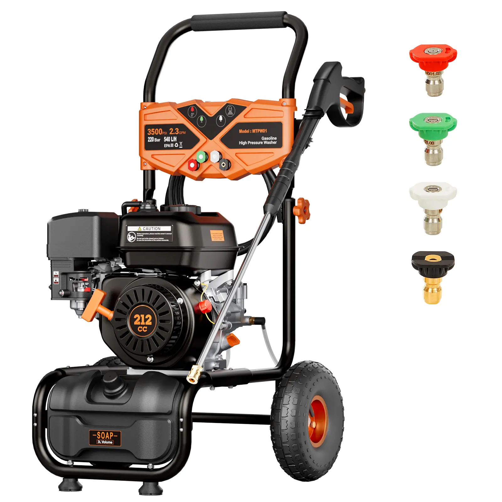 Efurden Gas Powered Pressure Washer 3500 PSI, 2.3 GPM Heavy Duty High Power Washer,212CC 7HP Engine with 25Ft Pressure Hose, Axial Aluminum Pump, Soap Tank, 4 Quick Connect Nozzle